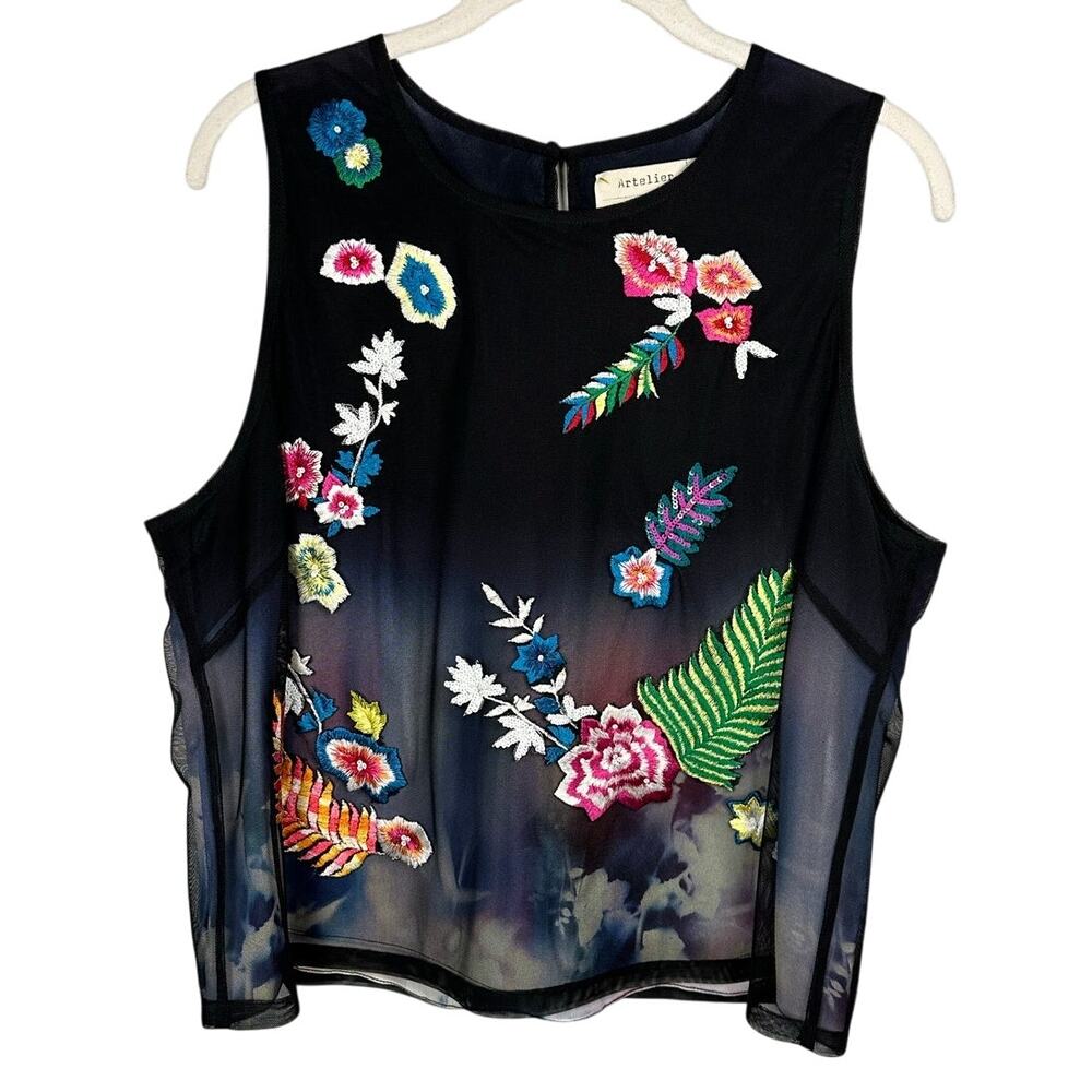 NWT Nicole Miller Artelier Sequin Floral Blouse Women's XL